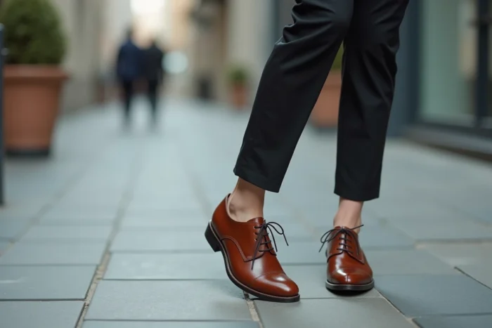 Femme portant des chaussures en cuir soignées comme pièce maîtresse d'une tenue élégante