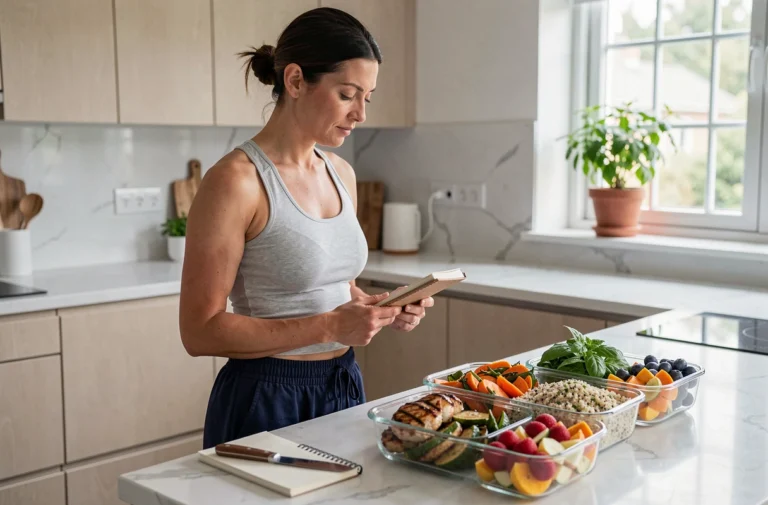 Femme préparant des repas équilibrés dans une cuisine moderne dans le cadre du programme WW bleu