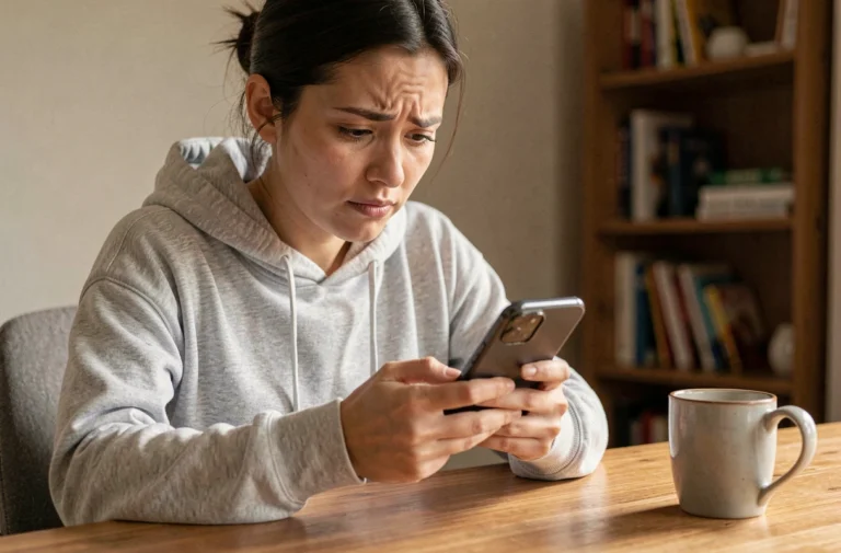Jeune femme consultant son smartphone pour modifier les paramètres de son compte Snapchat et supprimer son Bitmoji