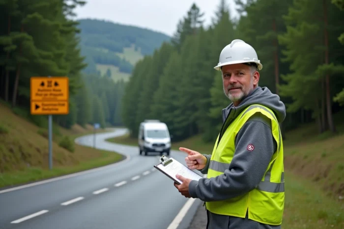 Technicien de la communauté de communes en Corrèze inspectant les infrastructures routières rurales