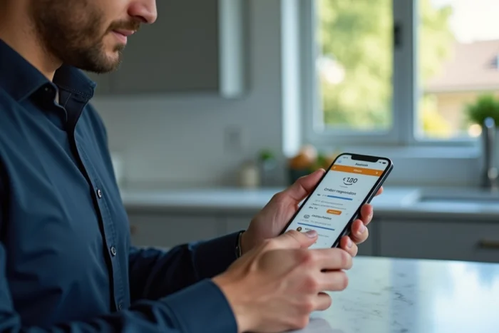 Homme utilisant l'application Amazon sur smartphone pour gérer et masquer ses commandes